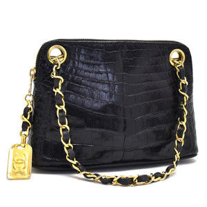 CHANEL mini chain bag crocodile black